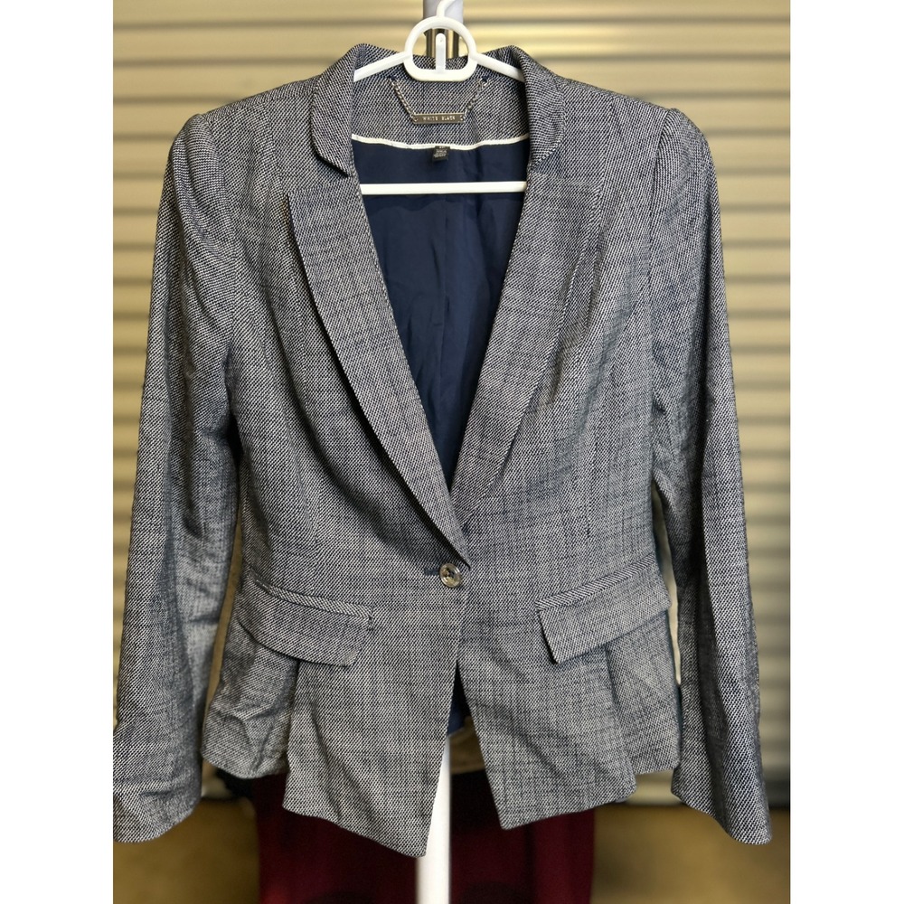White House Black Market Blazer Women 2P Blue One-Button Peplum Professional